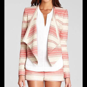 BCBGMAXAZRIA Women's Red Striped Cropped Jacket Blazer Shorts Set Small Y2K